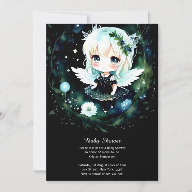 Invitation de Baby shower de fée aquarelle (Devant)