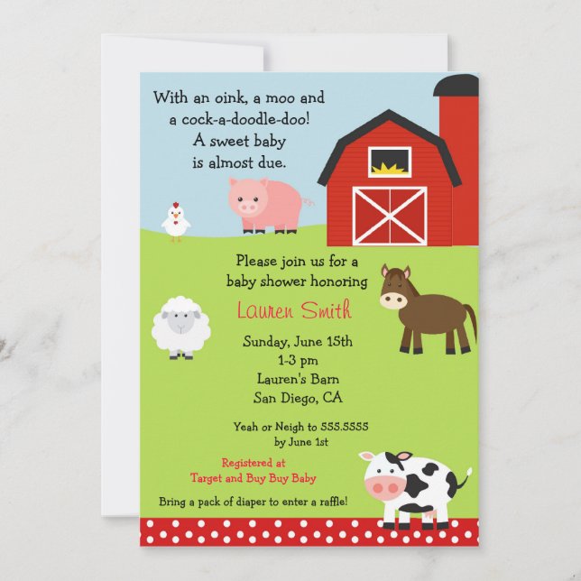 Invitation de baby shower de ferme de basse-cour (Devant)