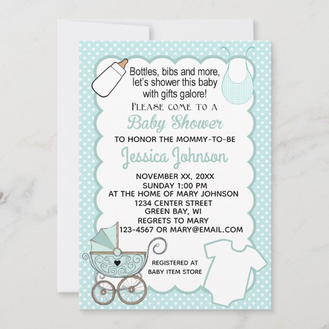 Invitation de baby shower de feston d'Aqua de (Devant)