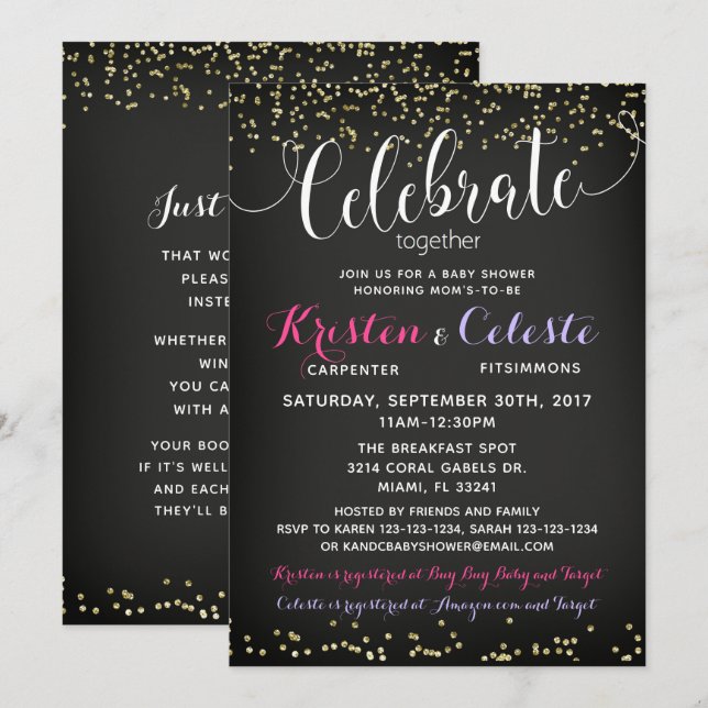 Invitation de Baby shower de fille combiné amis (Devant / Derrière)