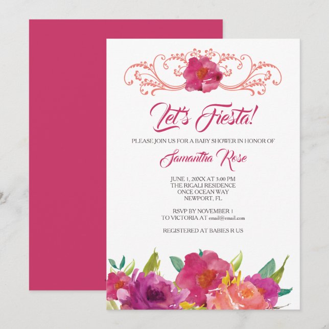 Invitation de baby shower de fille de fiesta (Devant / Derrière)