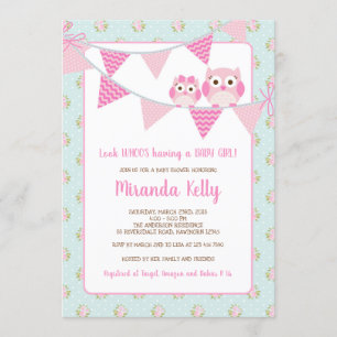 Invitation de baby shower de fille de hibou, chic