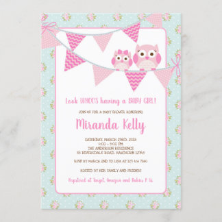 Invitation de baby shower de fille de hibou, chic