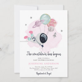 Invitation de Baby shower de fille de l'astronaute