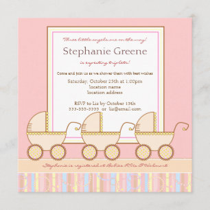 Invitation de baby shower de fille de triplet de