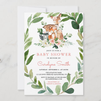 Invitation de Baby shower de fille de Woodland Bab