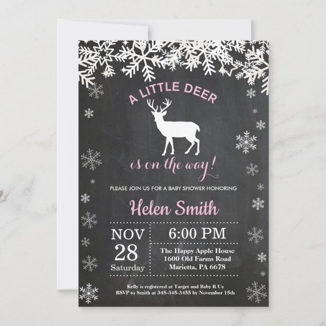 Invitation de Baby shower de fille d'hiver de cerf (Devant)