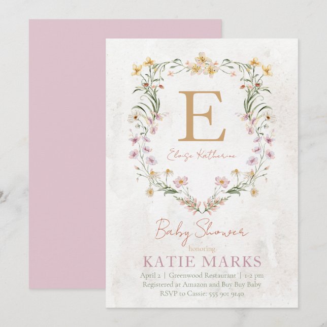 Invitation de Baby shower de fille Fleur sauvage v (Devant / Derrière)