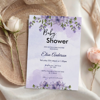 Invitation de Baby shower de fille florale violett