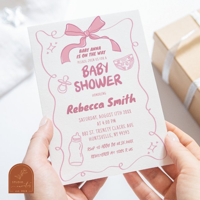 Invitation de Baby shower de fille illustrée de Bo (Créateur téléchargé)