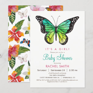 Invitation de Baby shower de fille papillon tropic