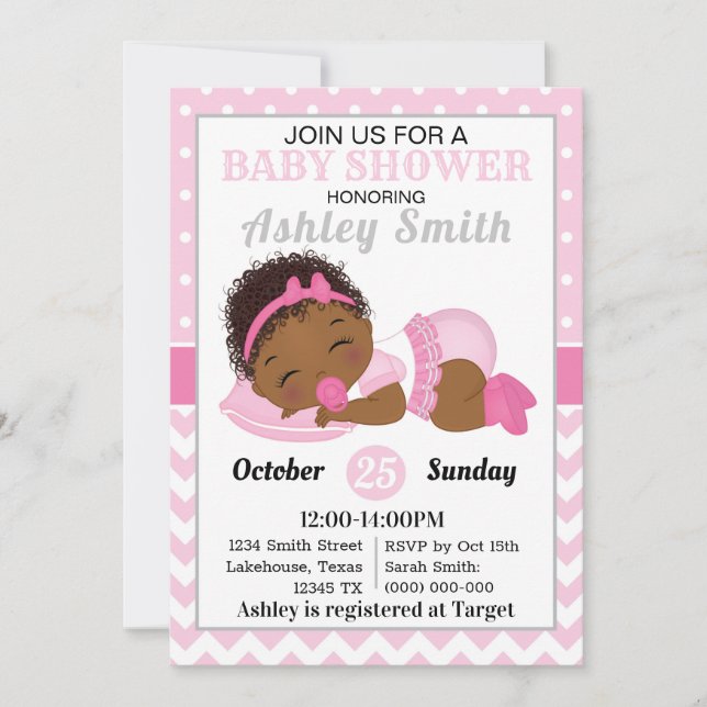 Invitation de Baby shower de filles afro-américain (Devant)