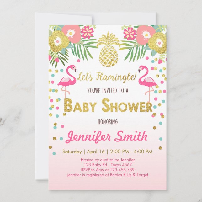 Invitation de baby shower de Flamant rose (Devant)