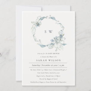 Invitation de Baby shower de fleurs bleu doux