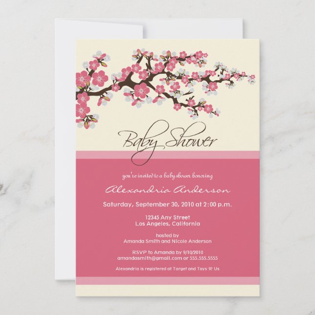 Invitation de baby shower de fleurs de cerisier (Devant)