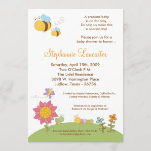 invitation de baby shower de fleurs d'insectes du