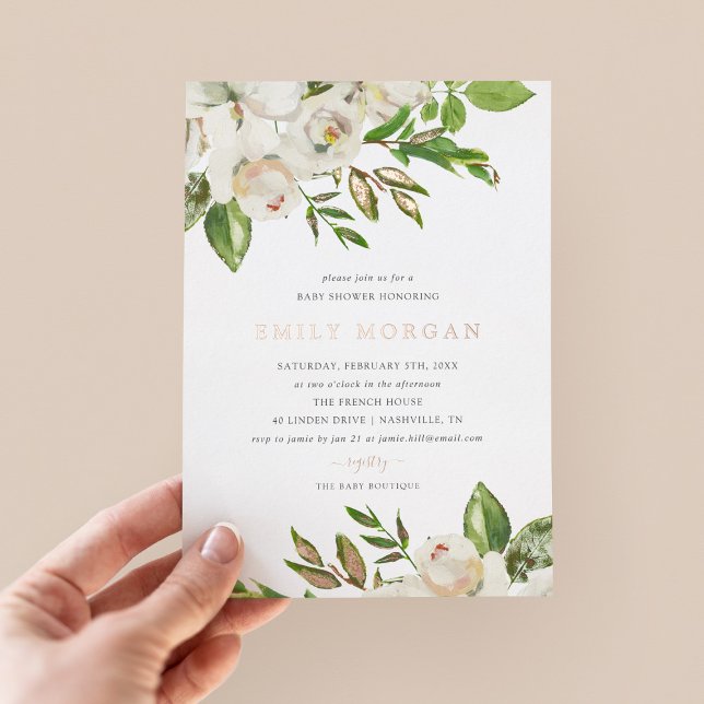 Invitation de Baby shower de fleurs dorées (Créateur téléchargé)