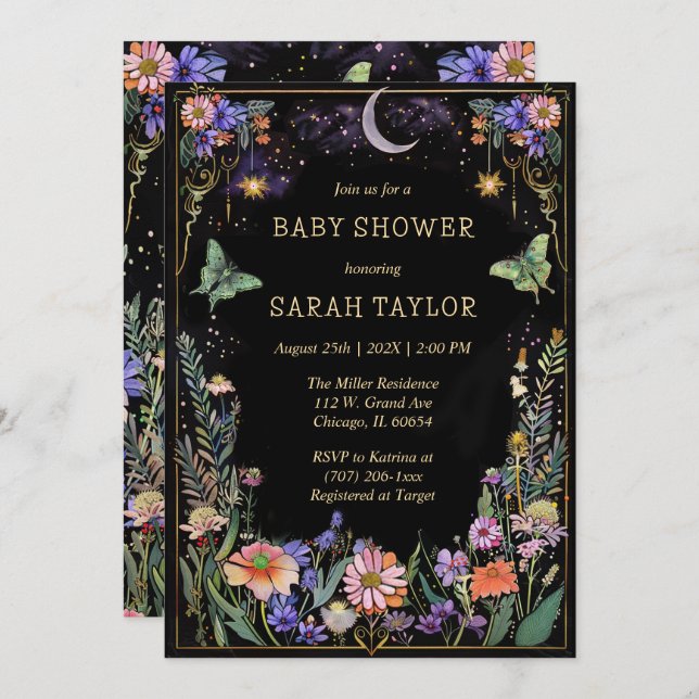 Invitation de Baby shower de forêt Moody Editable (Devant / Derrière)