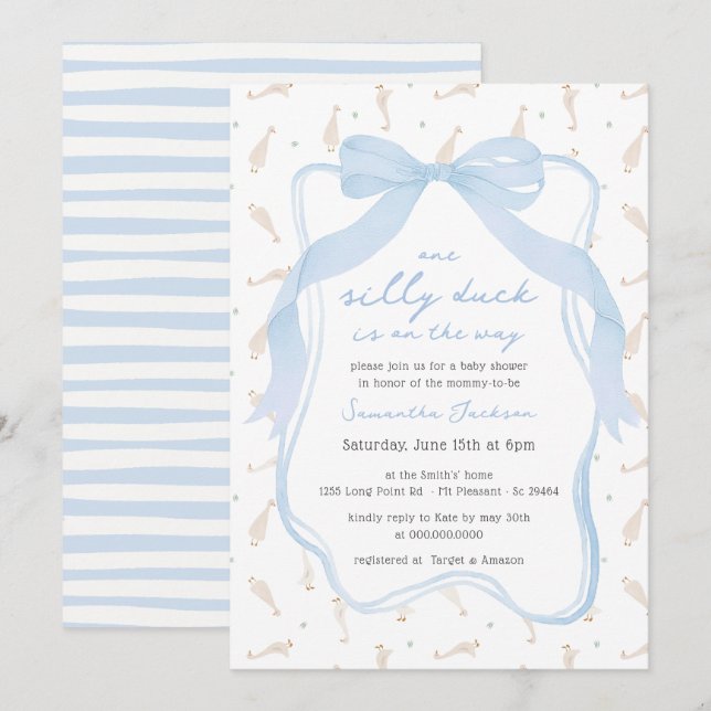 Invitation de Baby shower de garçon baisée Bleu Ca (Devant / Derrière)