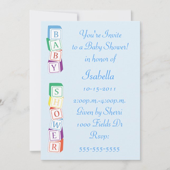 Invitation de baby shower de garçon de bloc (Devant)