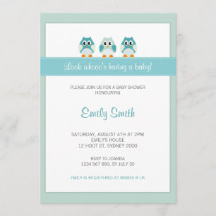 Invitation de baby shower de garçon de hibou