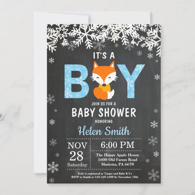 Invitation de Baby shower de garçon d'hiver de la  (Devant)