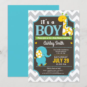 Invitation de Baby shower de garçon Elephant et Gi