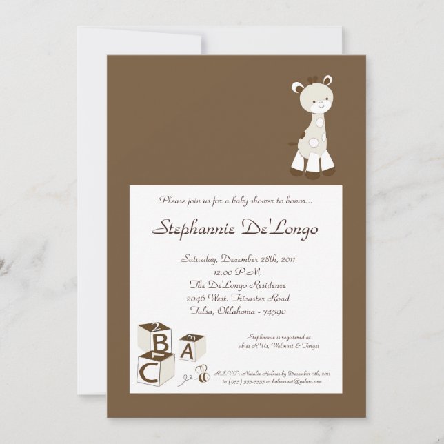 Invitation de baby shower de girafe de griffonnage (Devant)