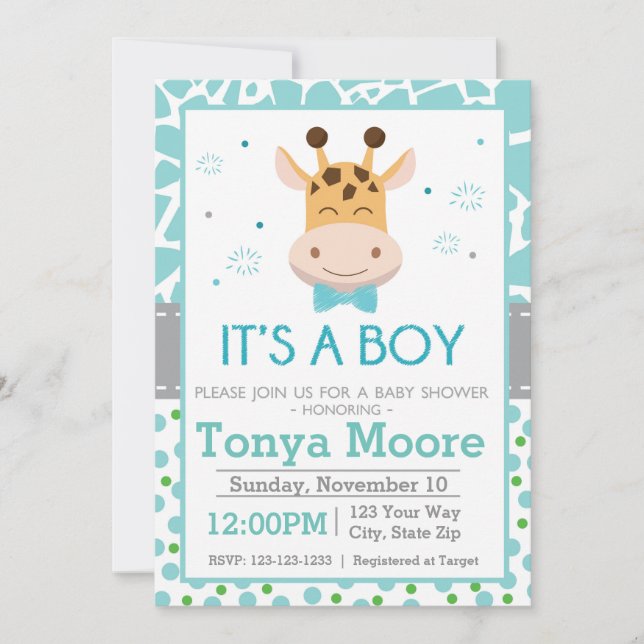 Invitation de baby shower de girafe de point de (Devant)