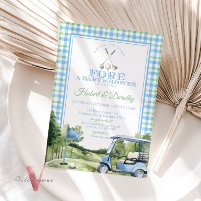 Invitation de Baby shower de golf Soft Blue Green  (Créateur téléchargé)