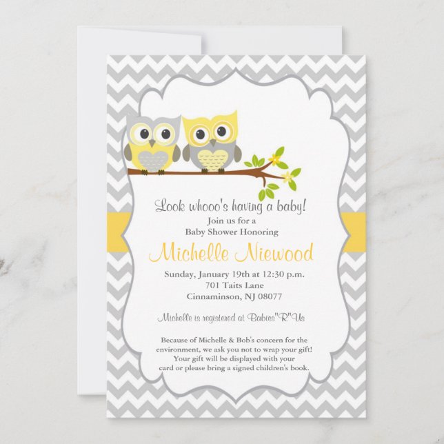 Invitation de baby shower de hibou (Devant)