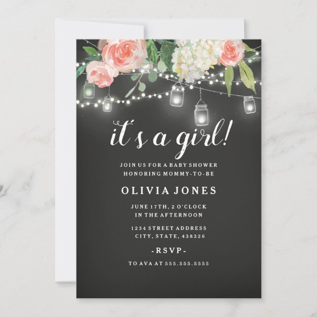 Invitation de Baby shower de Jardin Floral Chalkbo (Devant)
