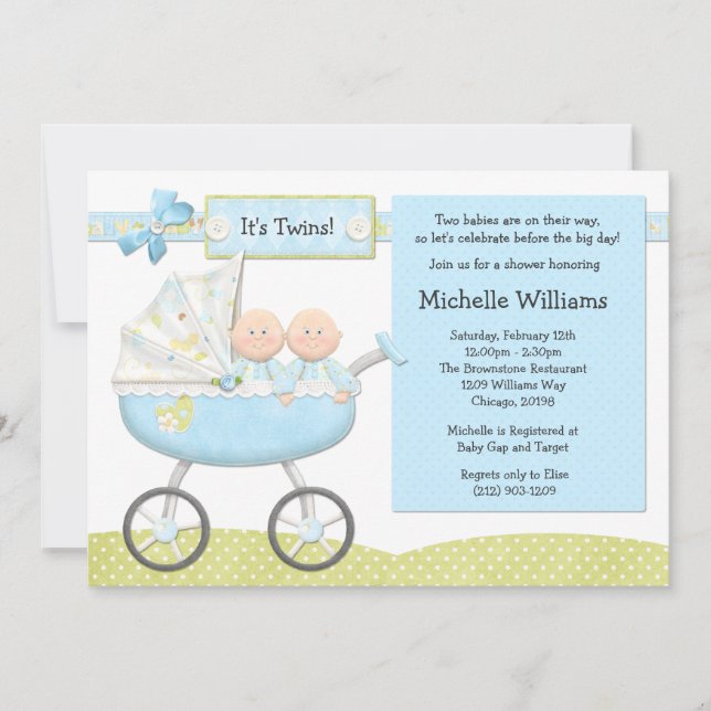 Invitation de baby shower de jumeaux (Devant)