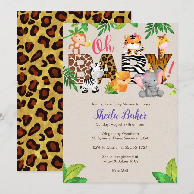 Invitation de baby shower de jungle - baby shower (Devant / Derrière)