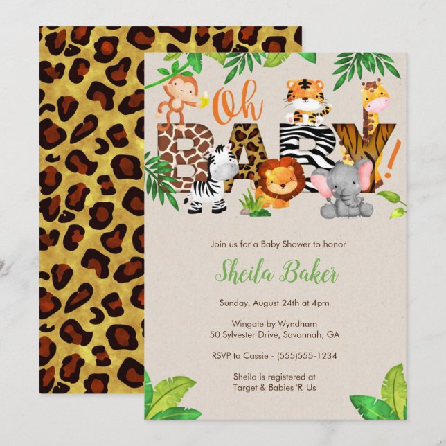 Invitation de baby shower de jungle - invitation (Devant / Derrière)