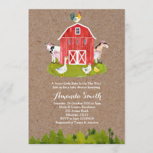 Invitation de baby shower de la ferme d'animaux