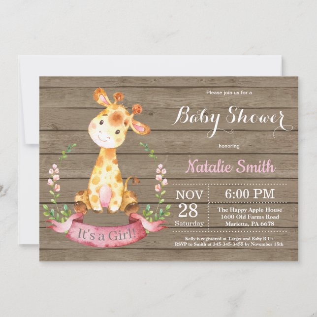 Invitation de Baby shower de la Girafe russe (Devant)
