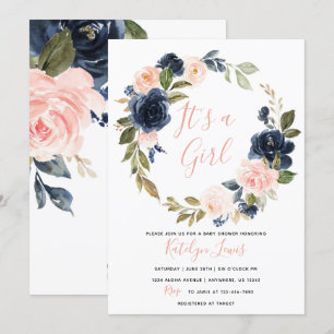 Invitation de Baby shower de la Marine et du Blush