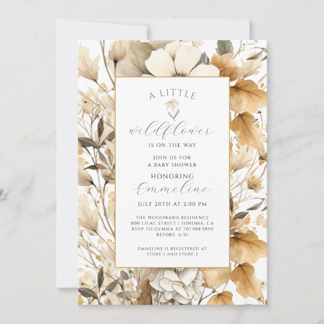 Invitation de Baby shower de la petite fille Fleur (Devant)