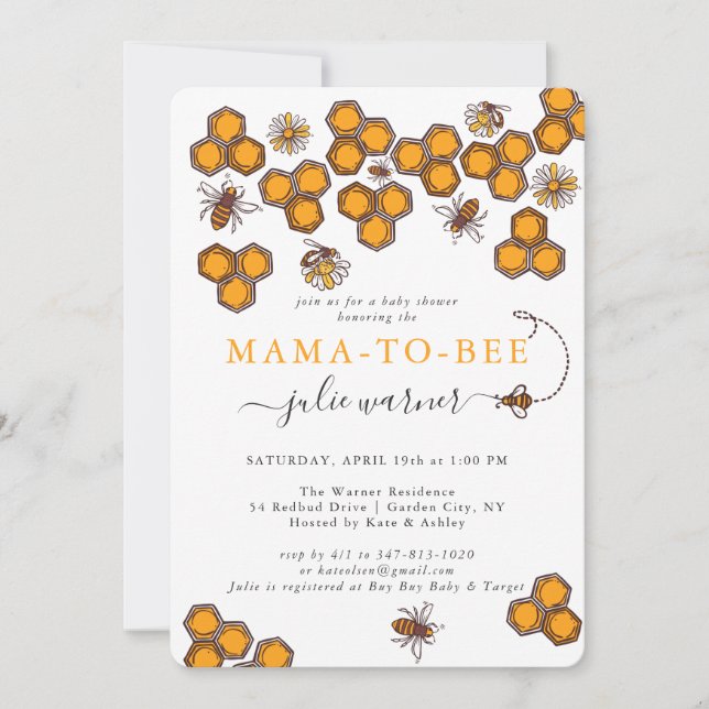 Invitation de Baby shower de l'abeille (Devant)