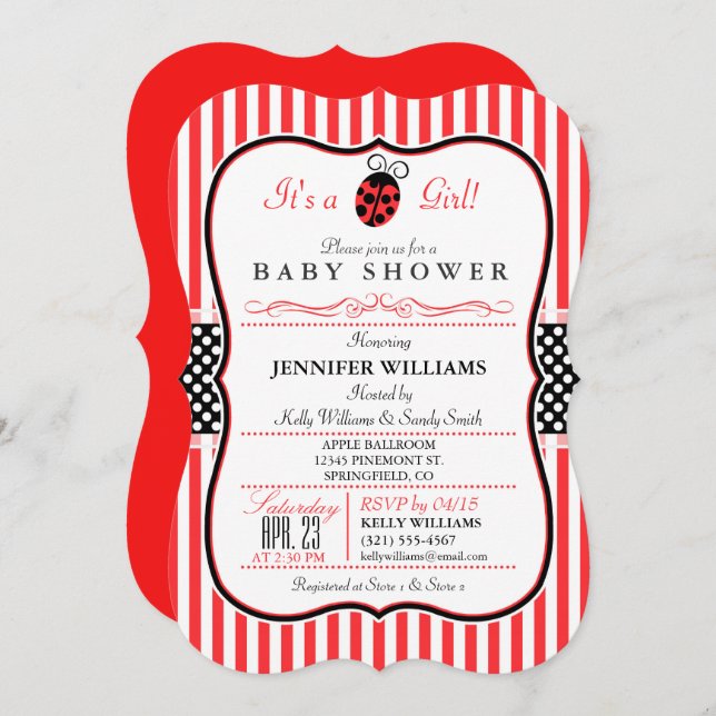 Invitation de Baby shower de Ladybug (Devant / Derrière)