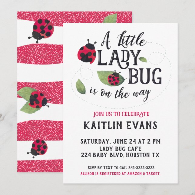 Invitation de Baby shower de Ladybug (Devant / Derrière)