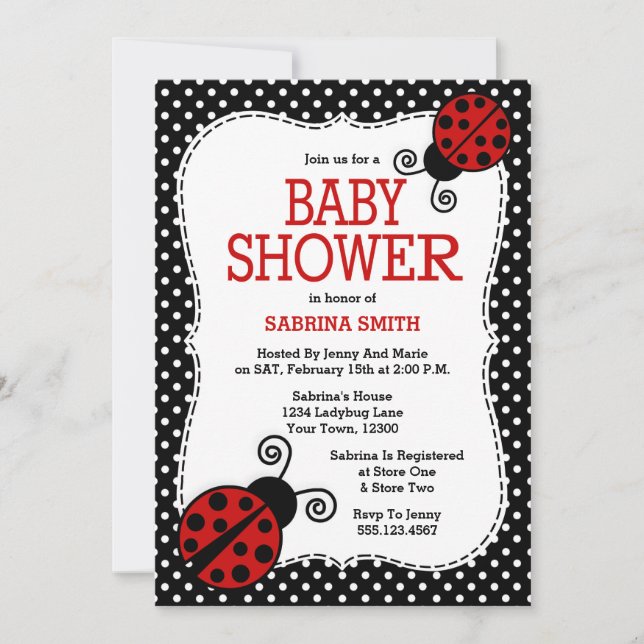 Invitation de Baby shower de Ladybug (Devant)