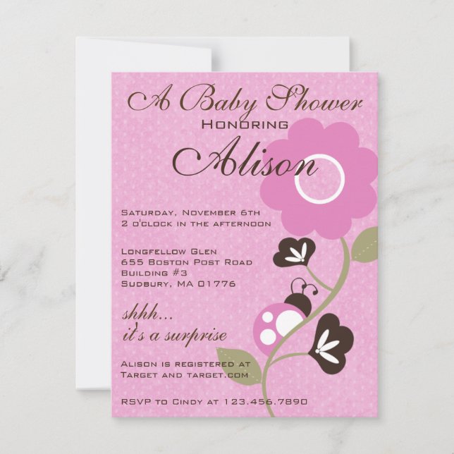 Invitation de Baby shower de Ladybug rose (Devant)
