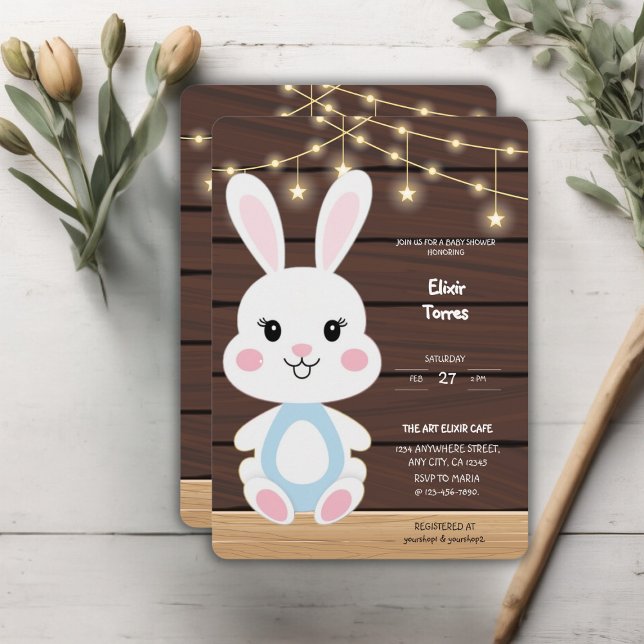 Invitation de Baby shower de lapin blanc rustique (Créateur téléchargé)
