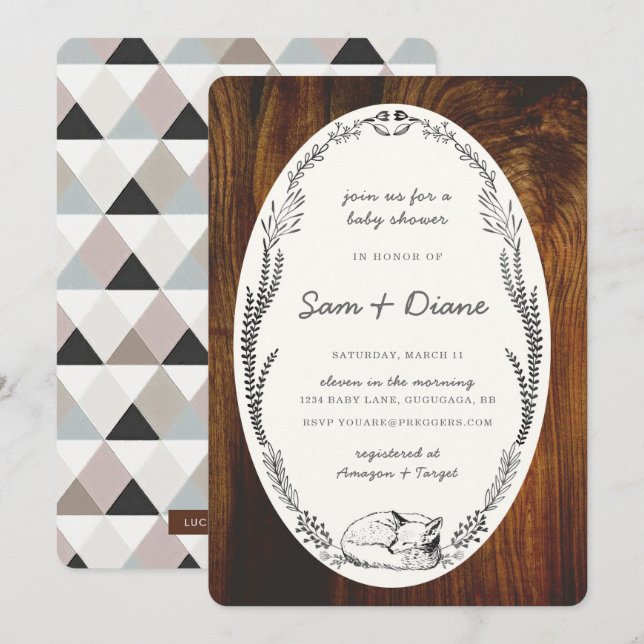 Invitation de baby shower de laurier de Fox (Devant / Derrière)