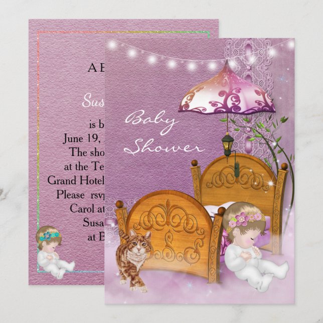 Invitation de Baby shower de lavande vintage avec  (Devant / Derrière)