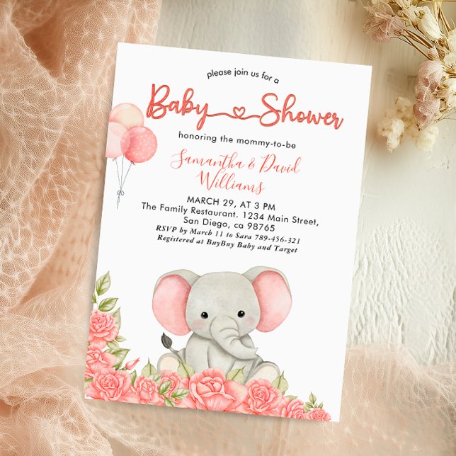 Invitation de Baby shower de l'éléphant bleu charm (Créateur téléchargé)