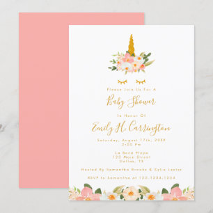 Invitation de Baby shower de licorne d'or