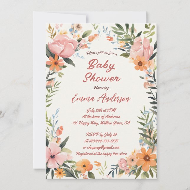 Invitation de Baby shower de Lily de tigre d'aquar (Devant)